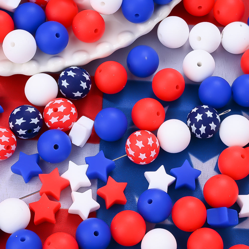 Patriotic Silicone Star Beads