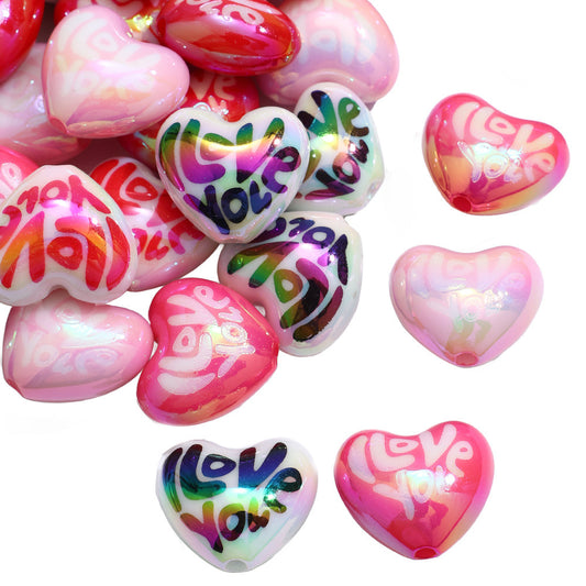 I Love You Heart Acrylic Beads