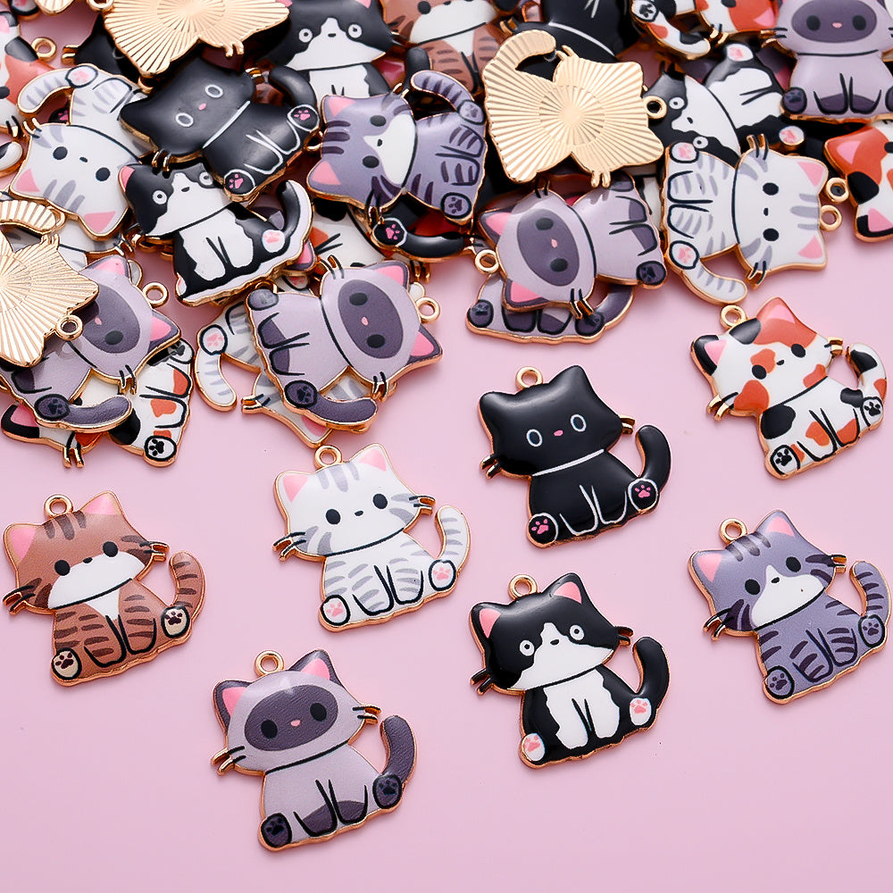 Enamel Cat Pendant Charms