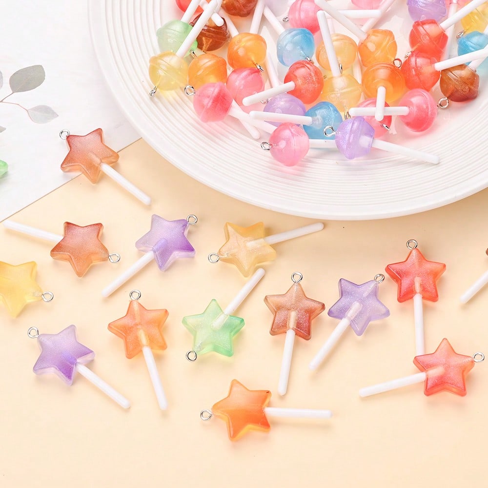 Glow-in-the-Dark Resin Lollipop Heart Star Charms