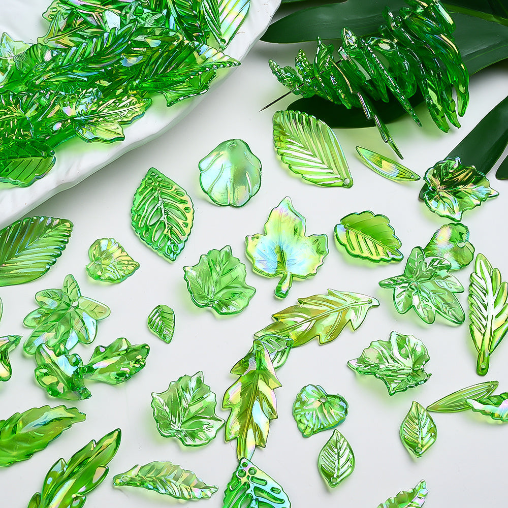 Green Acrylic Leaf Beads