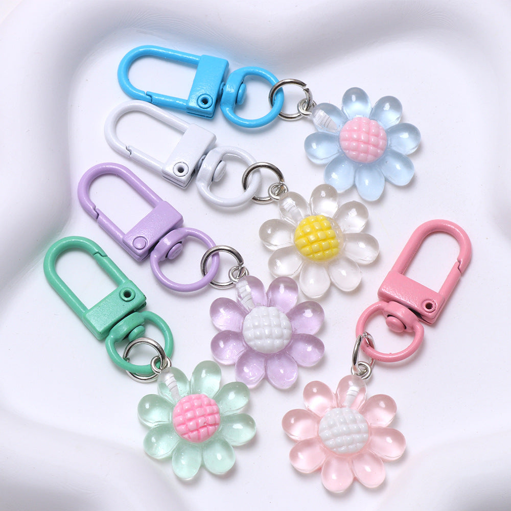 24PCS 2D Flat Sunflower Resin Mini Keychain Set
