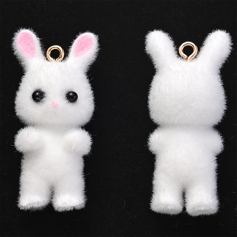 2PCS Plush Rabbit Cartoon Resin Pendant Set