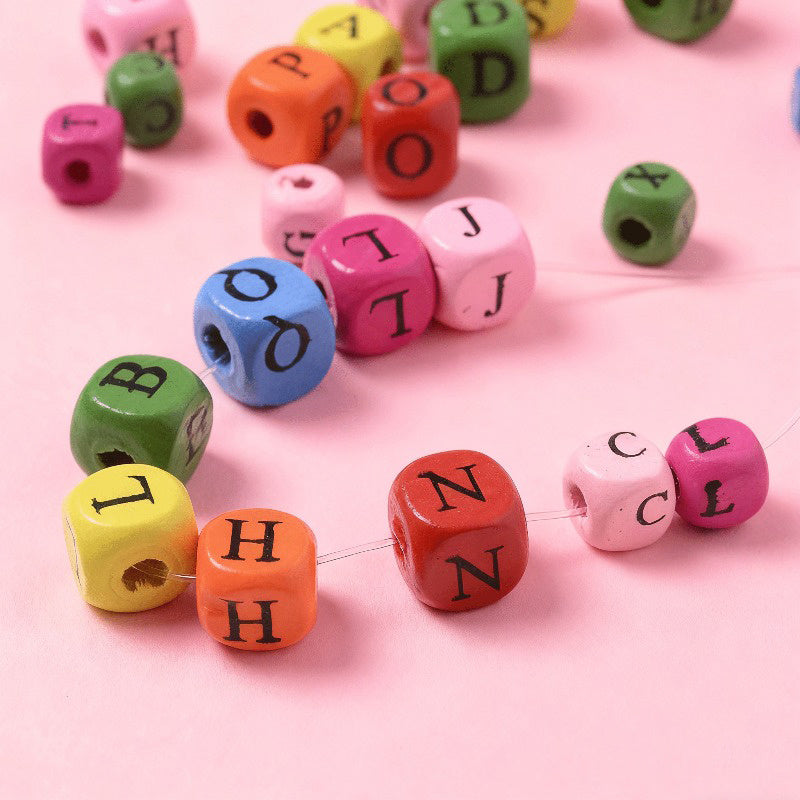 50pcs 8/10mm Beige Square Alphabet Beads
