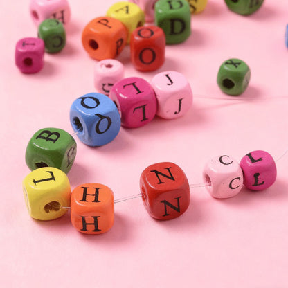 50pcs 8/10mm Beige Square Alphabet Beads