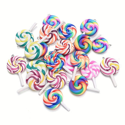 10PCS 29×49mm Rainbow Lollipop Soft Clay Pendant Set