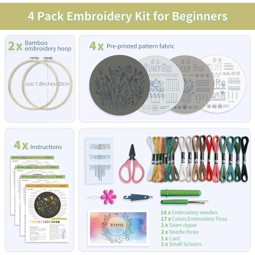 Flower Pattern Embroidery Stitches Practice Kit