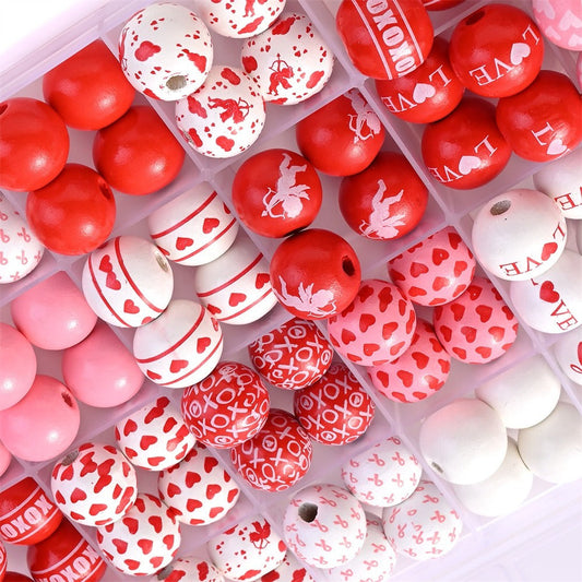 20pcs 16mm Valentine's Day Wooden Round Beads
