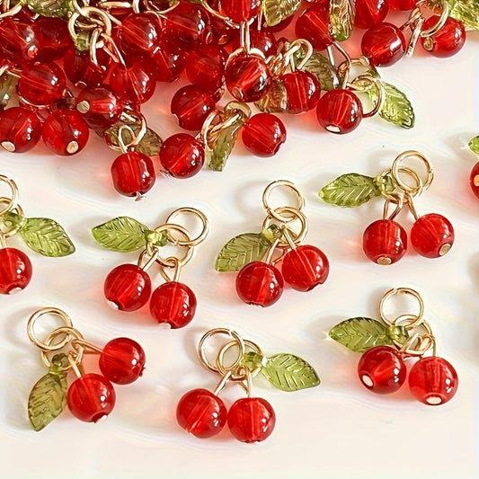 36-Piece Handmade Cherry Pendants with Gold Hooks