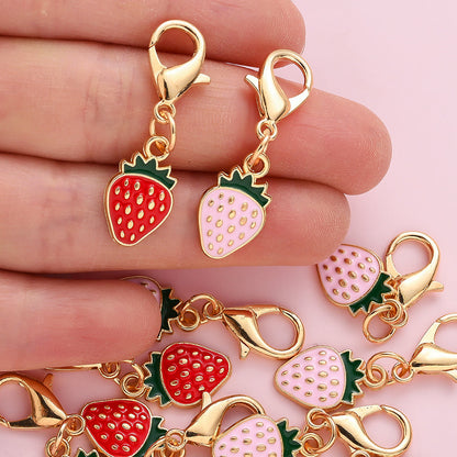 12PCS Red & Pink Strawberry Enamel Keychain Set