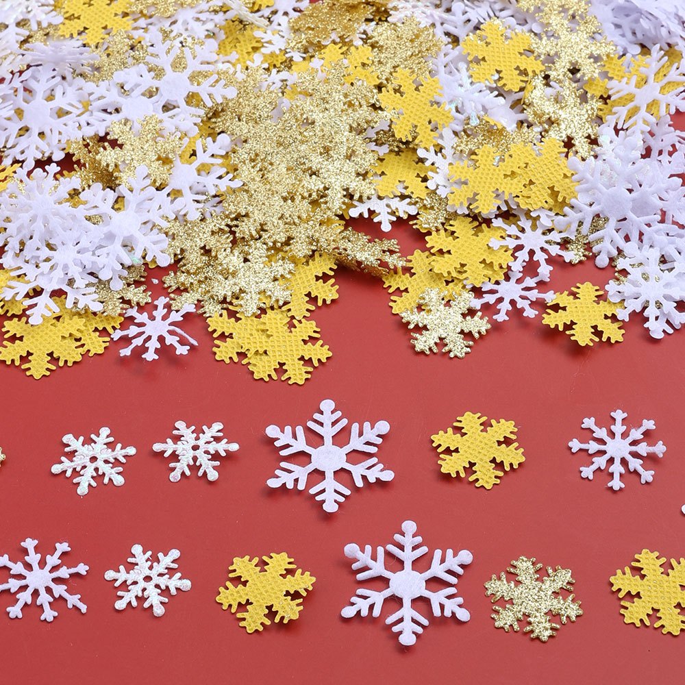 Gold & White Snowflake Polyester Decorations