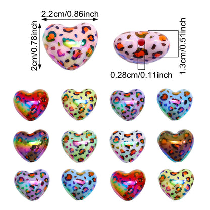 Leopard Print Heart Acrylic Beads