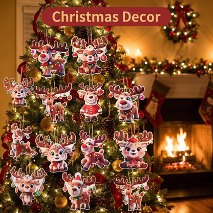 24-Piece Brown Wooden Reindeer Hanging Ornaments