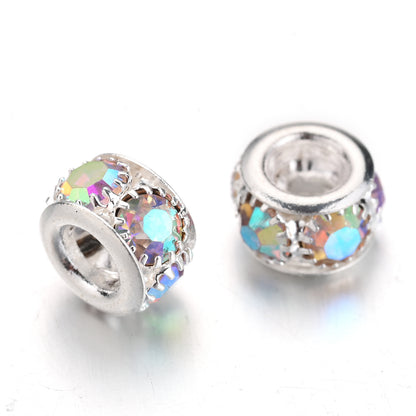 10pcs AB-Coated Large Hole Rhinestone Metal Spacer Beads