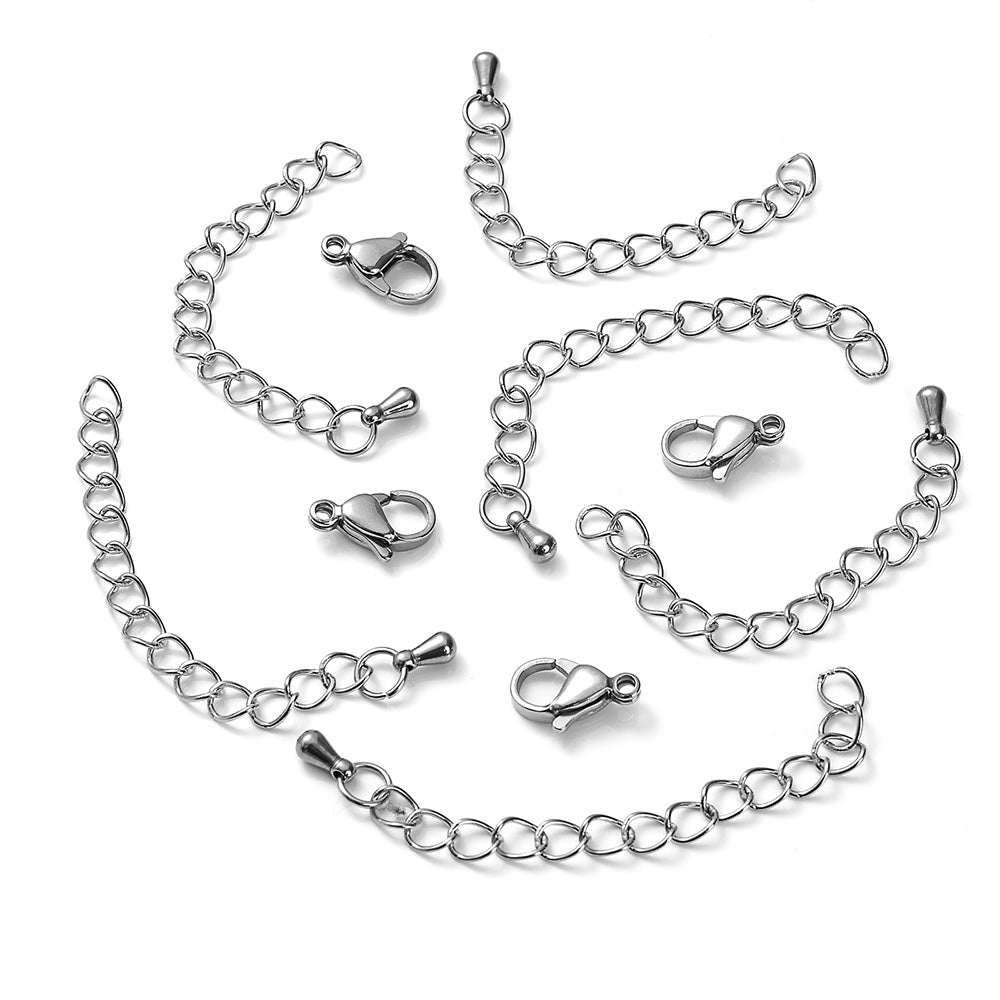 10-Piece 5/7 cm Stainless Steel Lobster Clasps & Extension Chains