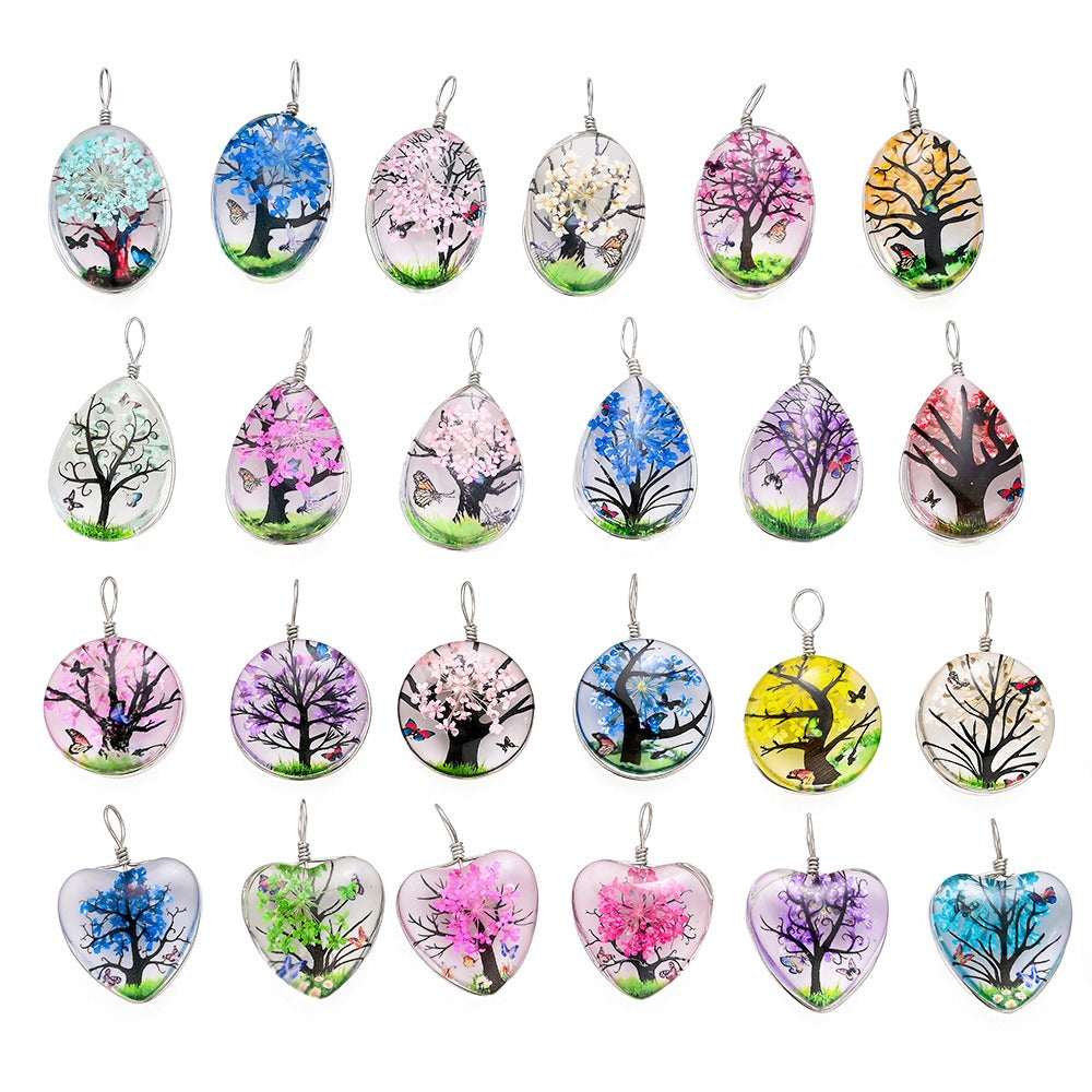 16-Piece Dried Flower Glass Pendant Charms