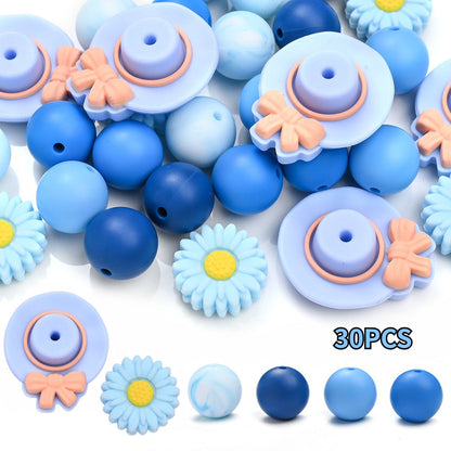 30PCS Hat & Daisy Silicone Bead Set