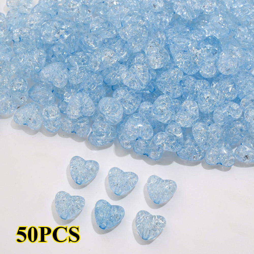 50pcs/set 9.5x11mm Crackle Heart Acrylic Beads