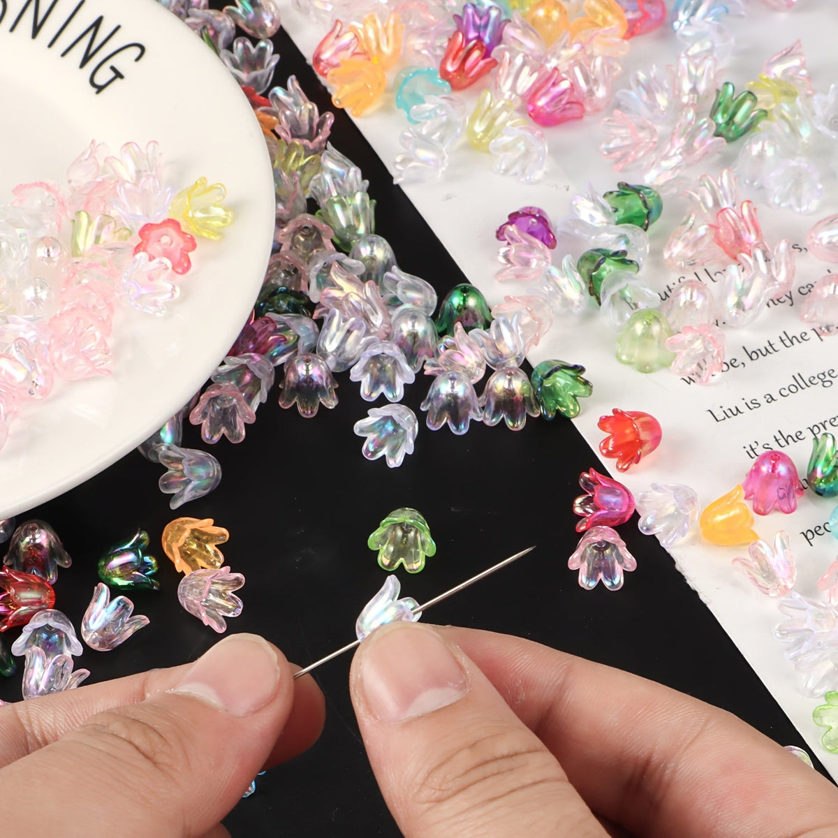 Shiny AB Trumpet Flower Beads