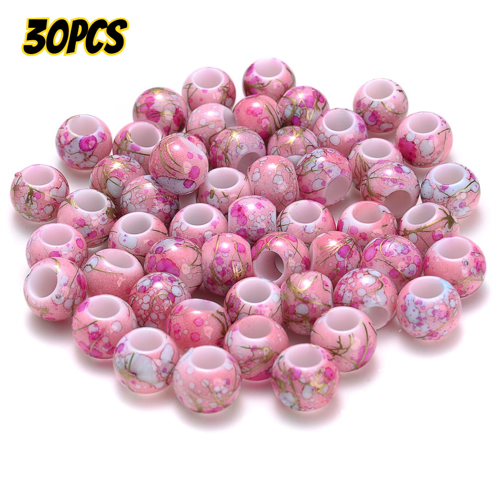 30pcs 10x8mm Multicolor Round Acrylic Dotted Beads