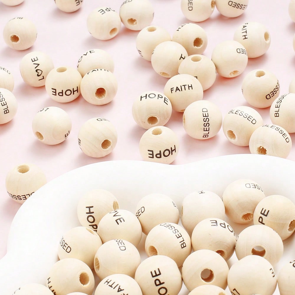 20/40pcs 16mm Letter LOVE HOPE BLESSED FAITH Wooden Beads