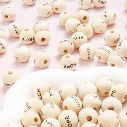 20/40pcs 16mm Letter LOVE HOPE BLESSED FAITH Wooden Beads