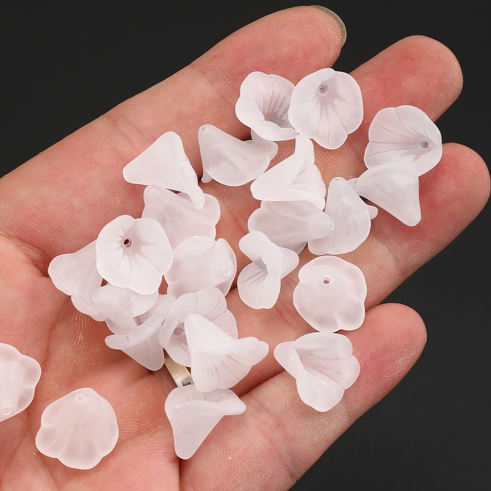 50pcs/set 10x15mm Frosted White Acrylic Flower Beads