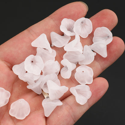 50pcs/set 10x15mm Frosted White Acrylic Flower Beads