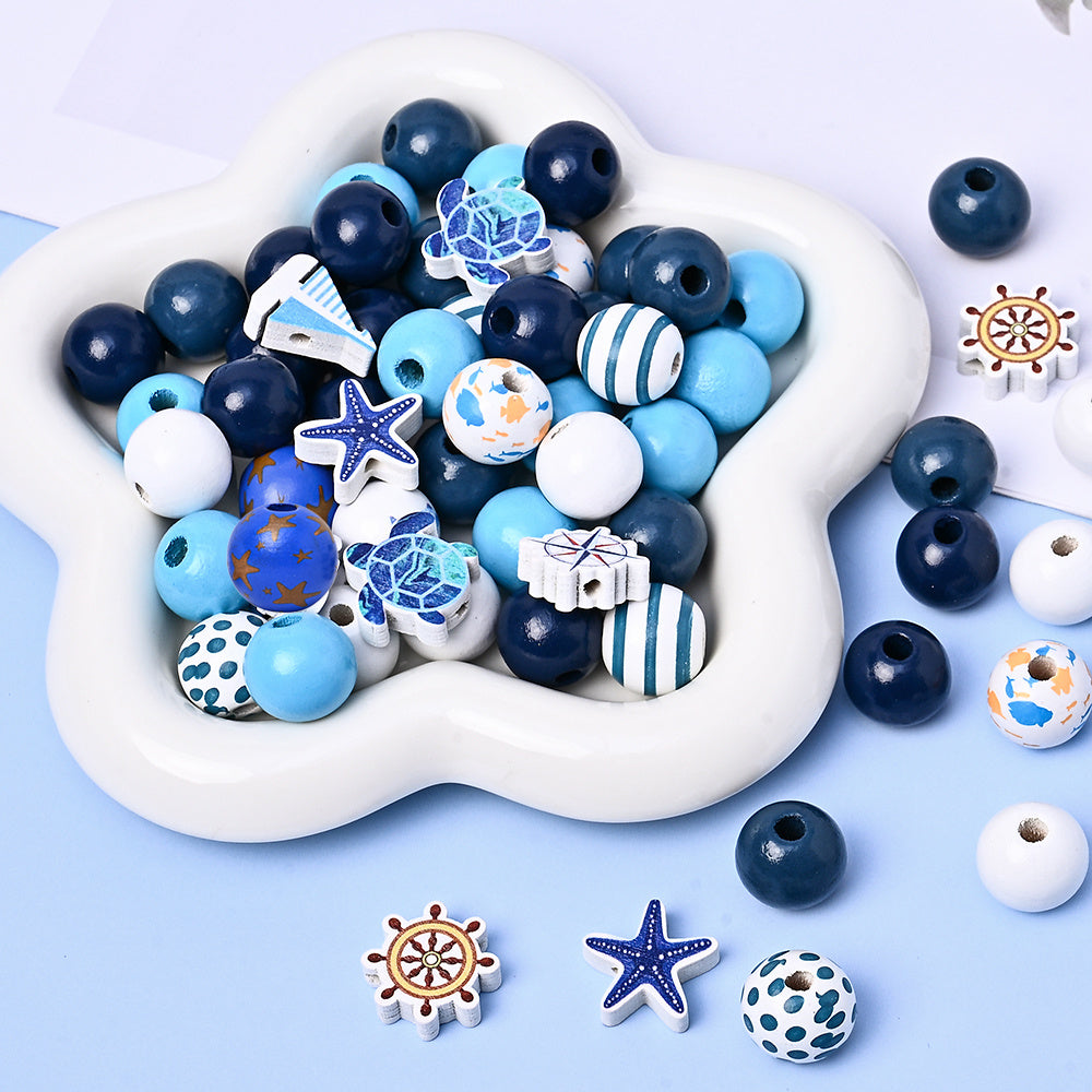Marine-Themed Wooden Beads