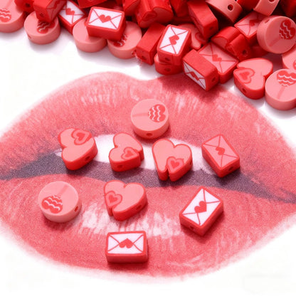 50pcs 8-10mm Red Fimo Heart Envelope Beads