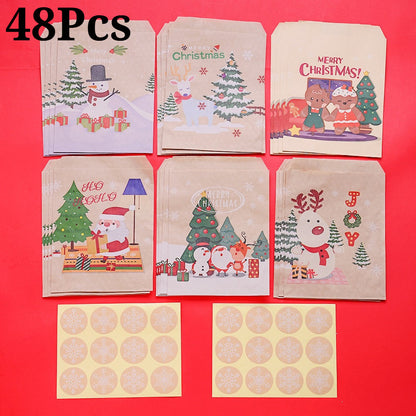 Christmas Kraft Paper Gift Bags with Sealing Stickers