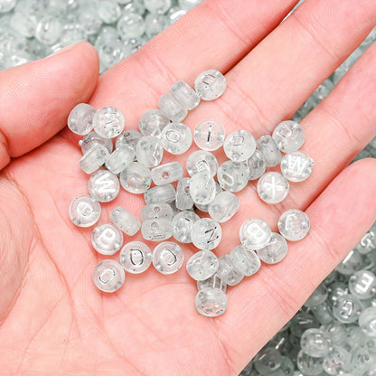 Silver Flat Round Letter Acrylic Beads