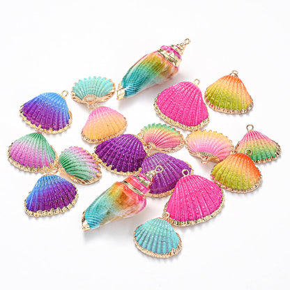 Colorful Gold-Trimmed Shell Pendant Charms