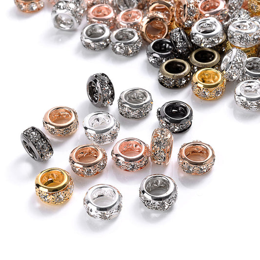 0pcs 10/12mm AlloyLarge Hole Rhinestone Spacer Beads DIY Jewelry Accessories