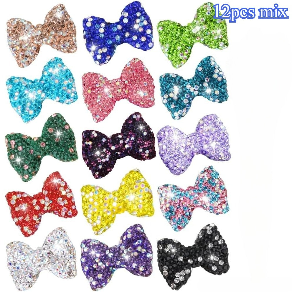 12pcs Mix Random Bowknot Clay Focus Beads with Rhinestone