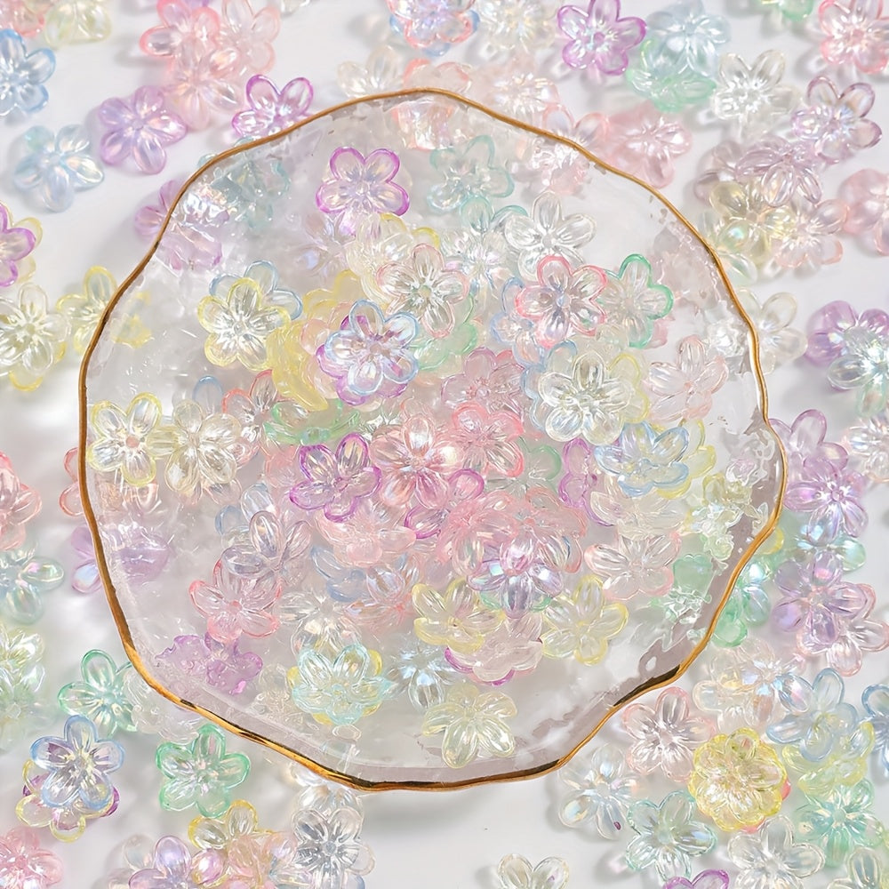 Clear Five-Petal Flower Acrylic Beads