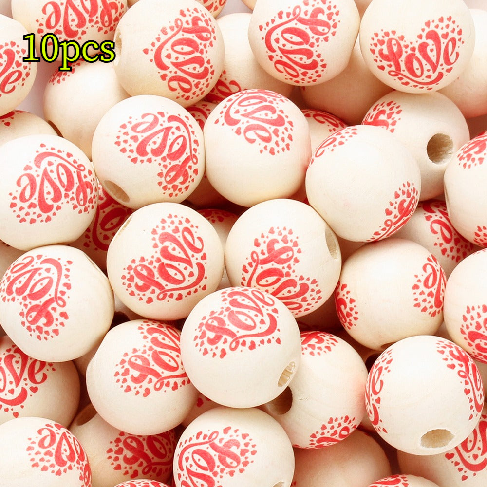 Valentine’s Day Printed Wooden Beads