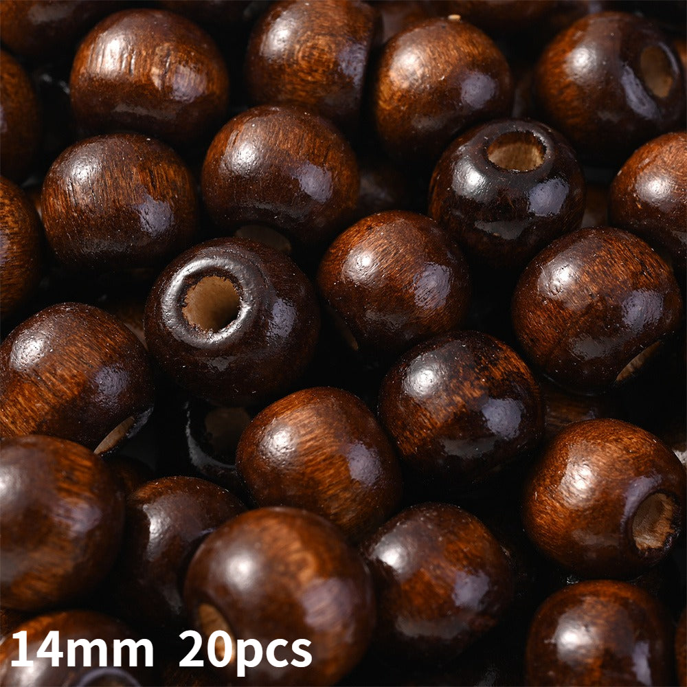20pcs 14mm Brown Round Natural Wooden Beads