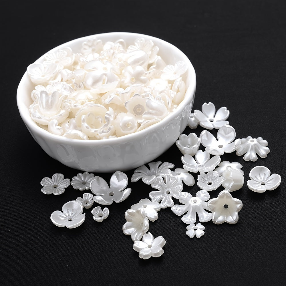 100PCS White Flower-Shaped Acrylic Bead Set