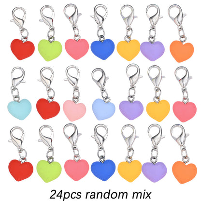 24PCS Multicolor Resin Heart & Star Mini Keychain Set