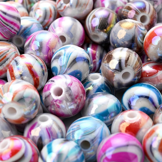 Colored Line Round Acrylic Beads