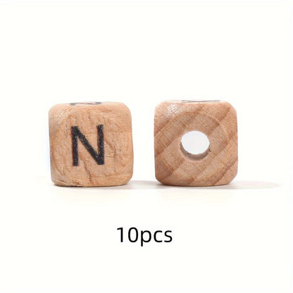 10-Piece 12 mm Square Alphabet Letter Wooden Beads