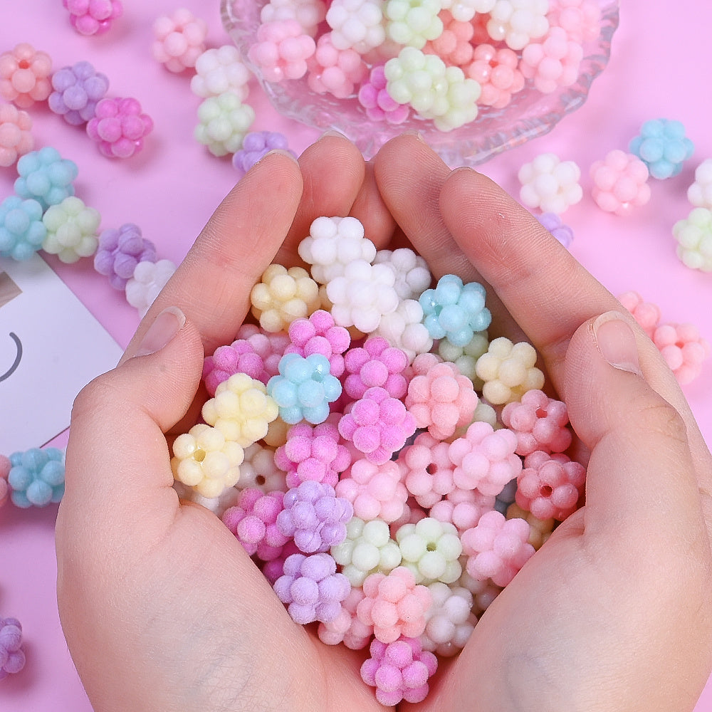 Macaron Color Flocked Flower Beads