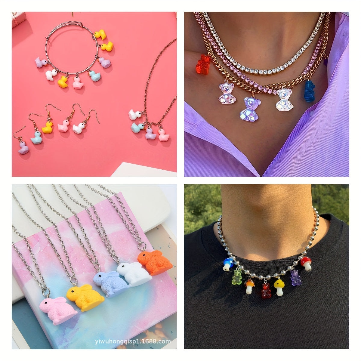 10PCS 16×21mm Colorful Rabbit Resin Pendant Set