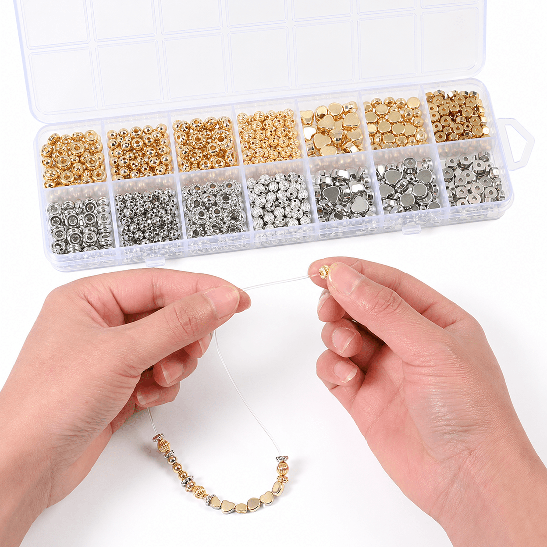 14-Grid Gold & Silver CCB Acrylic Spacer Bead Set