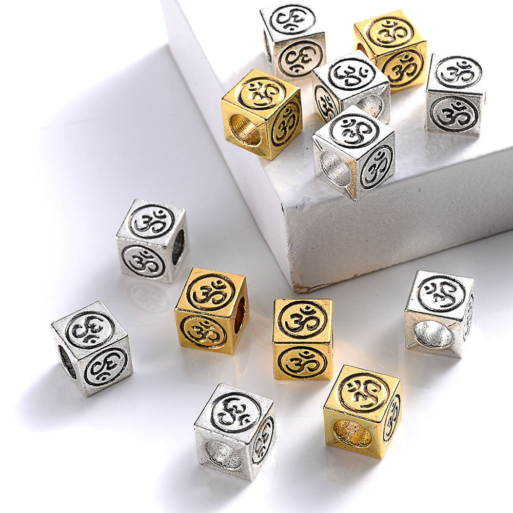 10pcs 7mm Retro Golden & Silvery Square Spacer Beads