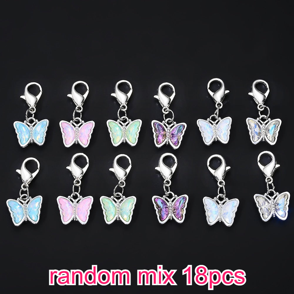18PCS Multicolor Rhinestone Butterfly Mini Keychain Set