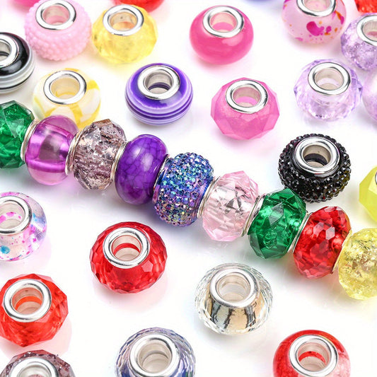 100pcs Rainbow Color Acrylic Spacer Beads 9x14mm Big Hole Flat Round