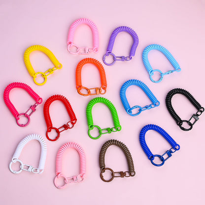 15PCS Retractable Double-Buckle Spiral Keychain Set