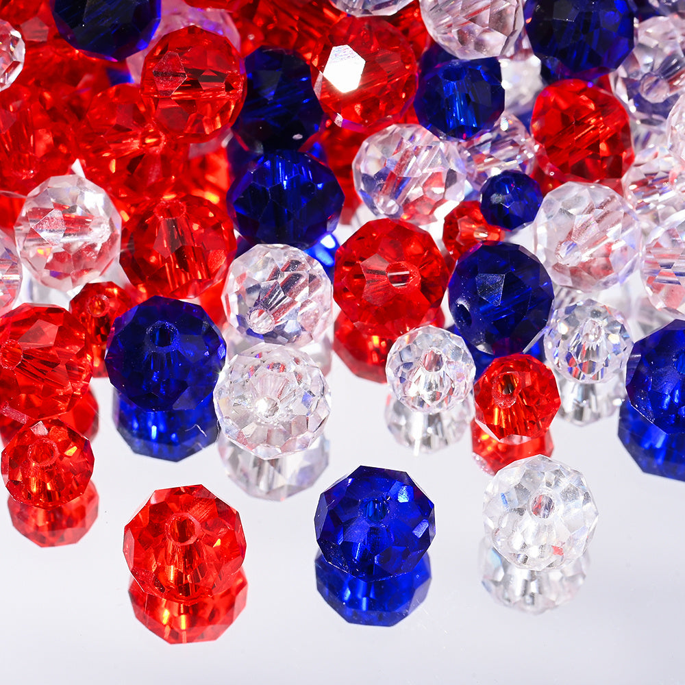 Patriotic Red White and Blue Faceted Glass Bead Set
